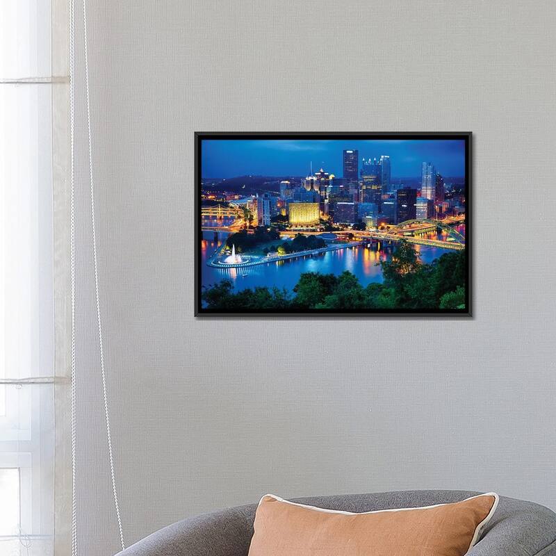 iCanvas "Pittsburgh Downtown Night Scenic View" by George Oze Framed Canvas Print