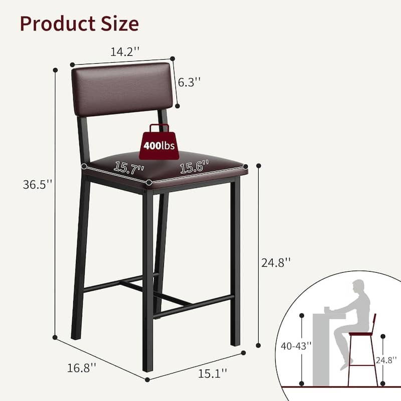 Upholstered PU Leather Counter Bar Stools Set of 4 for Kitchen Island, Bar