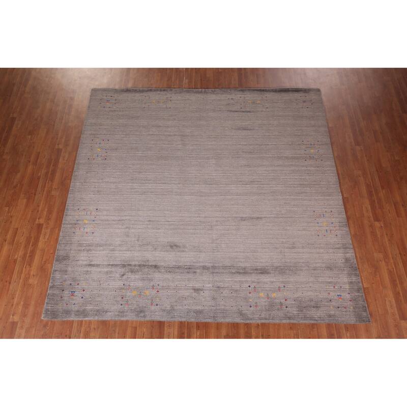 Striped Gabbeh Indian Square Area Rug Hand-Knotted Wool Carpet - 9'9"x 9'9"