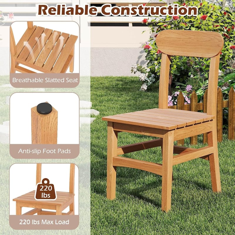 1/2/4 PCS Teak Wood Patio Dining Chair Wooden Armless Chair w/Slatted Seat
