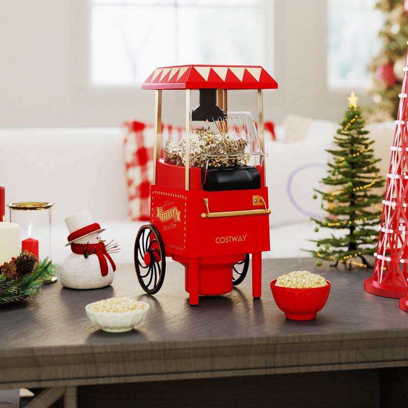 Costway Retro Hot Air Popcorn Maker 1200W, Oil-Free & Fat-Free, Makes - See Details