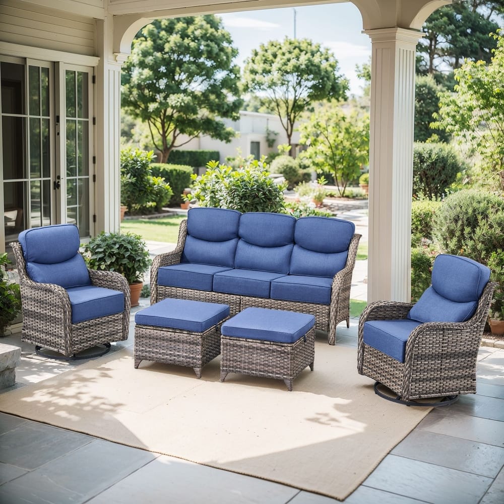 Outdoor Patio Sofa Swivel Chair with 6-Inch Thick Cushions Set