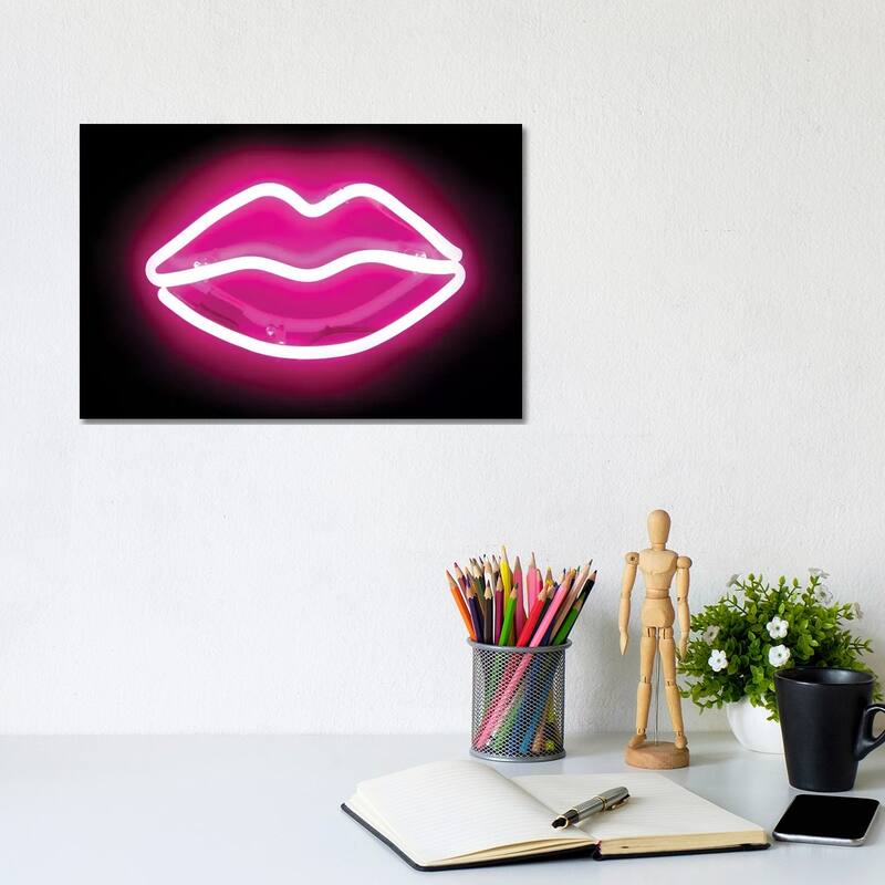 iCanvas "Neon Lips Pink On Black" by Hailey Carr Canvas Print - 8x12x0.75