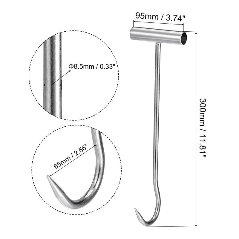 T-Handle Meat Boning Hooks, Stainless Steel T Hooks for Kitchen - Silver Tone - 11.81" x 3.74" x 0.33"