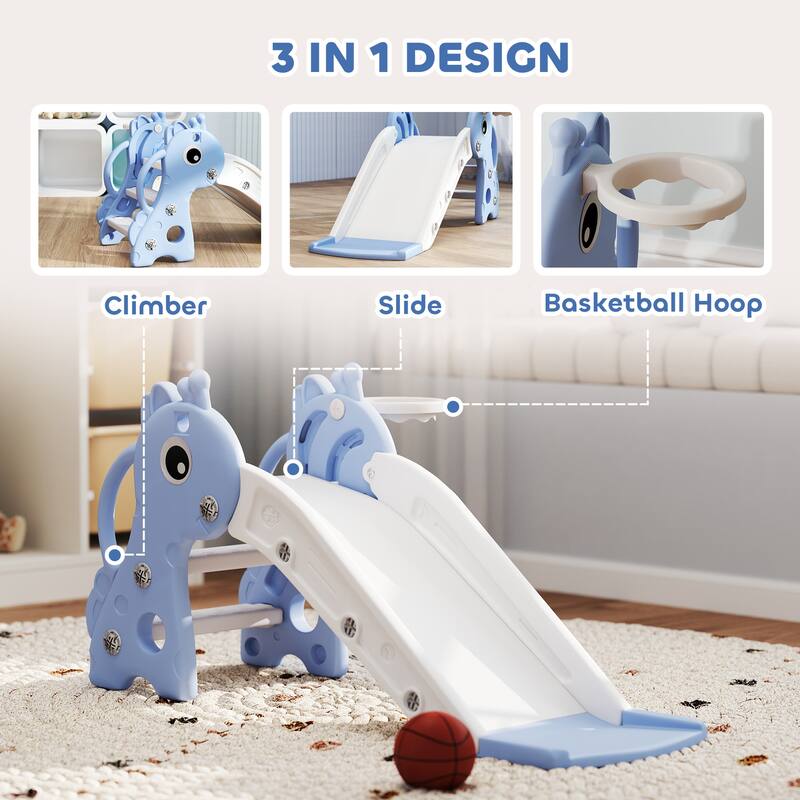 HDPE Kids Outdoor Slide with Ladder and Hoop for Playroom, Living Room and Nursery Room - 41.7" L x 20.3" W x 20.5" H
