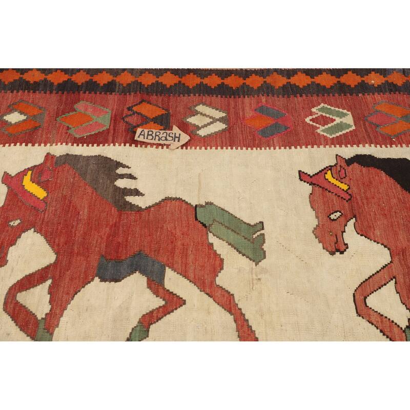 Kilim Qashqai Persian Vintage Area Rug Hand-Woven Beige Wool Carpet - 4'8"x 8'1"