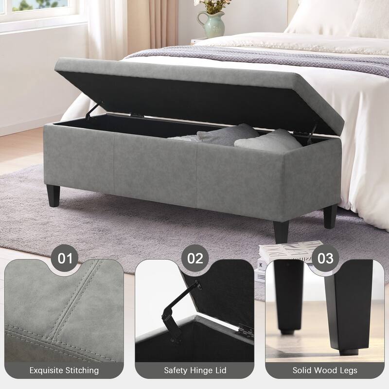 50.3" x 17.50" x 18" Upholstered Rectangular Storage Ottoman-Faux Leather