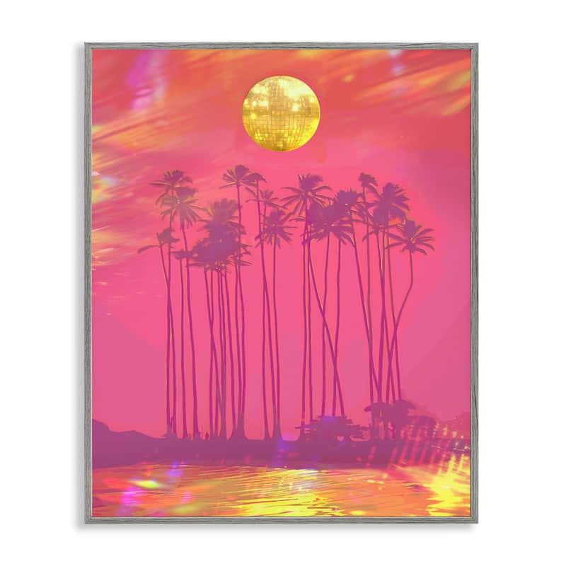 Stupell Disco Over Tropical Palms Framed Giclee Art Design By Lil' Rue - 16 x 20 - Grey