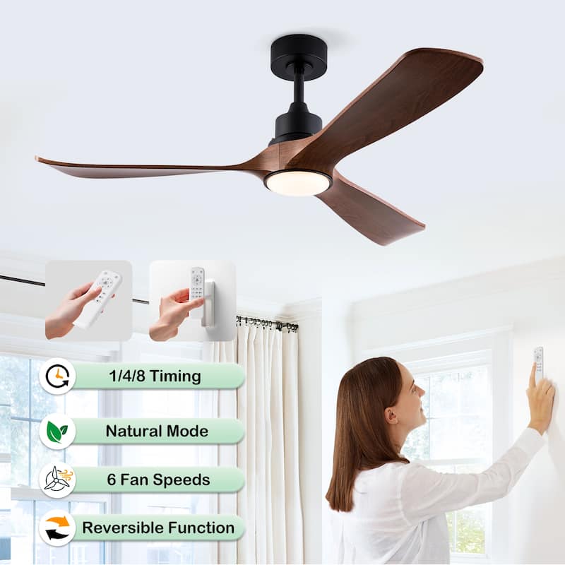 52" Ceiling Fan w/ 3 Color Dimmable 3 ABS Blades Remote Control Reversible DC Motor