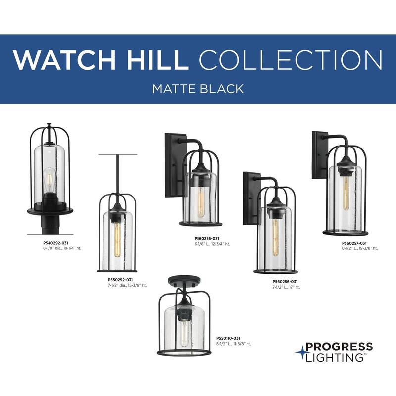 Watch Hill Collection One-Light Textured Black Clear Seeded Glass Farmhouse Semi-Flush Light - 8.5 in x 8.5 in x 11.62 in