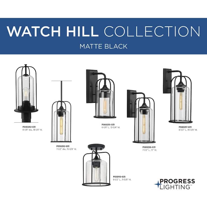 Watch Hill Collection One-Light Textured Black and Clear Seeded Glass Farmhouse Style Large Outdoor Wall Lantern