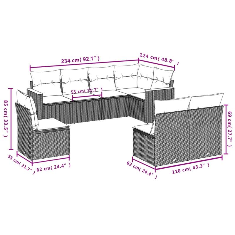 vidaXL 8 Piece Patio Sofa Set with Cushions Black Poly Rattan