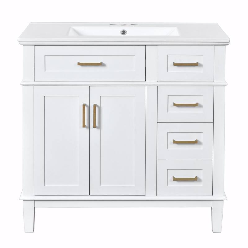 36" Modern Bathroom Vanity with Ceramic Sink, Soft Close Doors, 4 Drawers for Storage