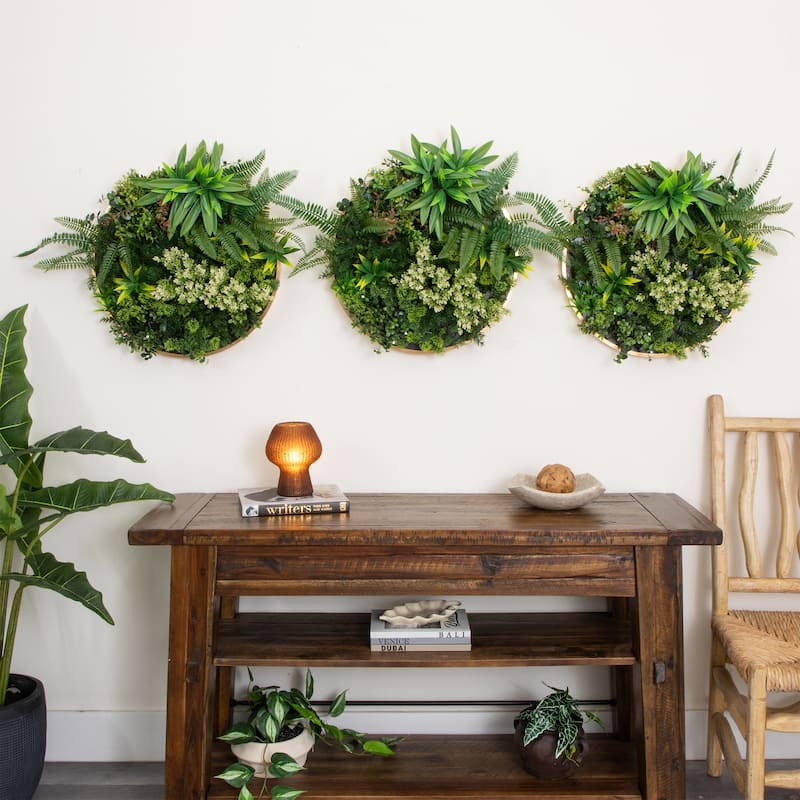 Queensland Rainforest Artificial Round Framed Living Wall Panel - 20"