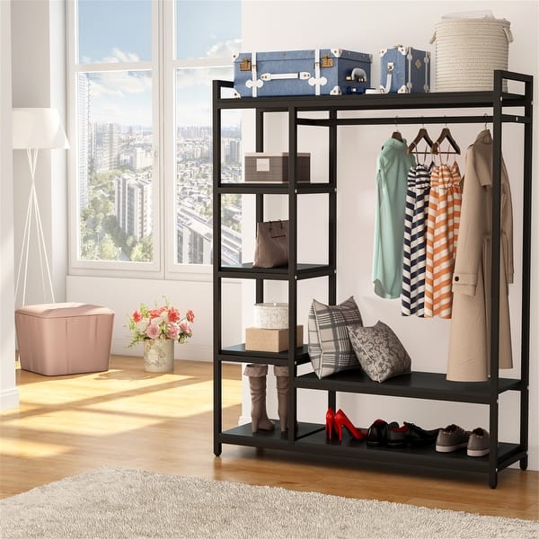 UNHO XXL Industrial Heavy Duty Clothes Rack With Cover And Storage Bins – 84" Tall