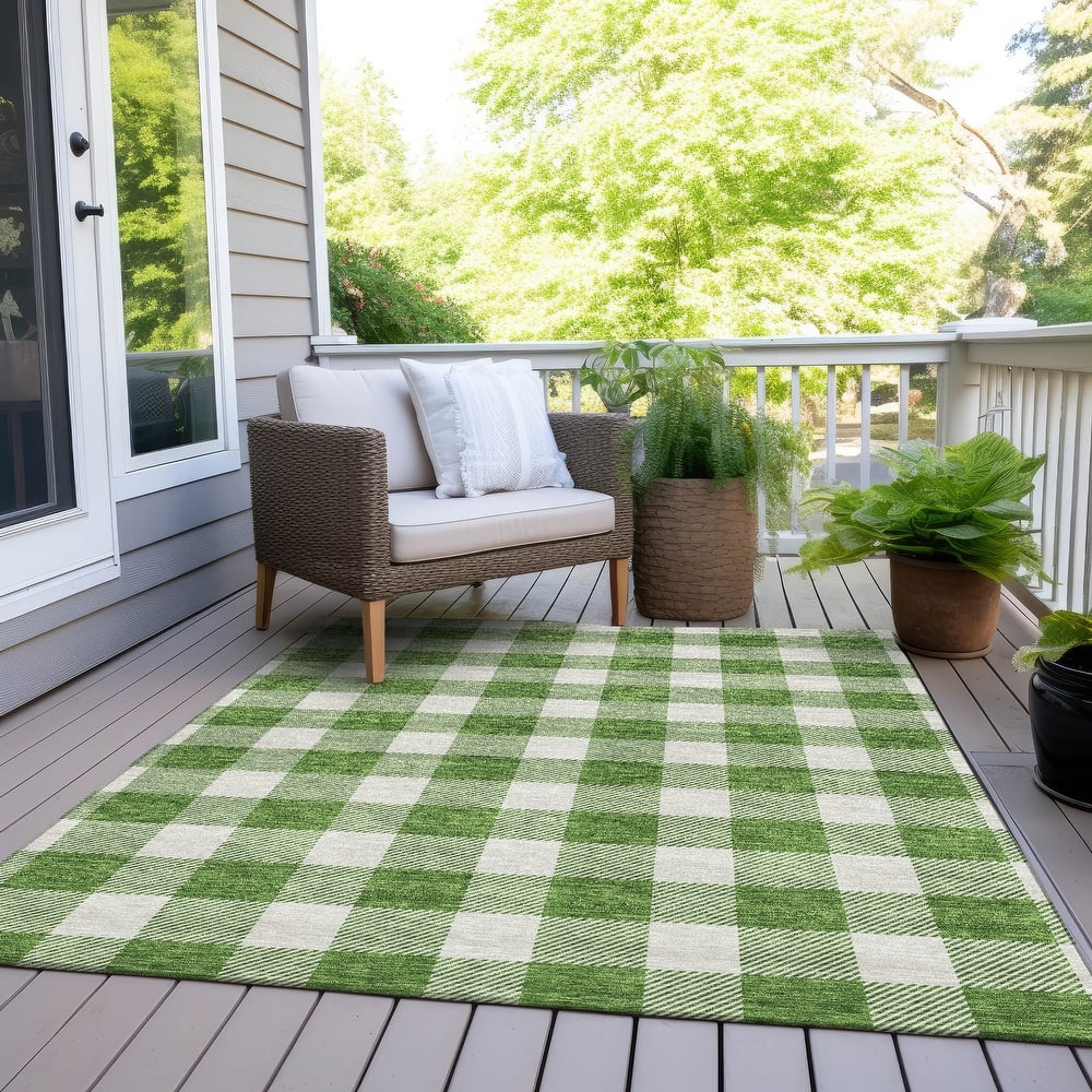 Machine Washable Indoor/ Outdoor Chantille Plaid Rug