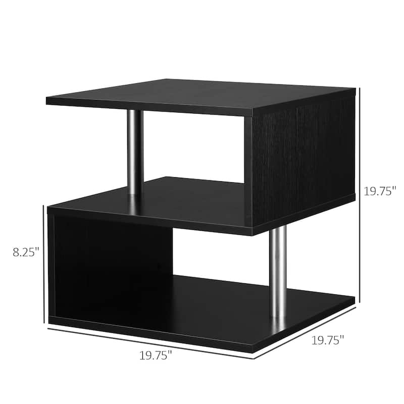 20" Modern End Table, Accent Side Table, S-Shaped Coffee Table with Storage Shelf and Steel Poles