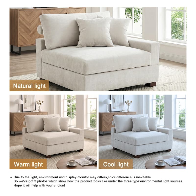 41" W Modern Chenille Corner Arm Accent Chair Sectional Module with Pillows