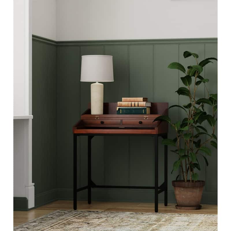 Lift-Top Writing Desk with 2-Drawer - 33" - Brown and Black