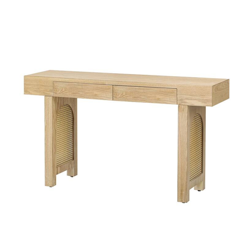 52 Inch 2 Drawers Console Table/Bar Table with Natural Wood Finish