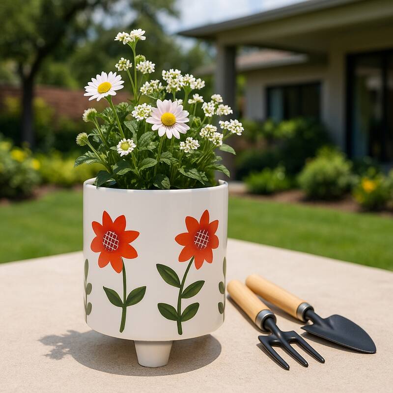 Planter Outdoor Stylish Cute Hand Painted Flower Design