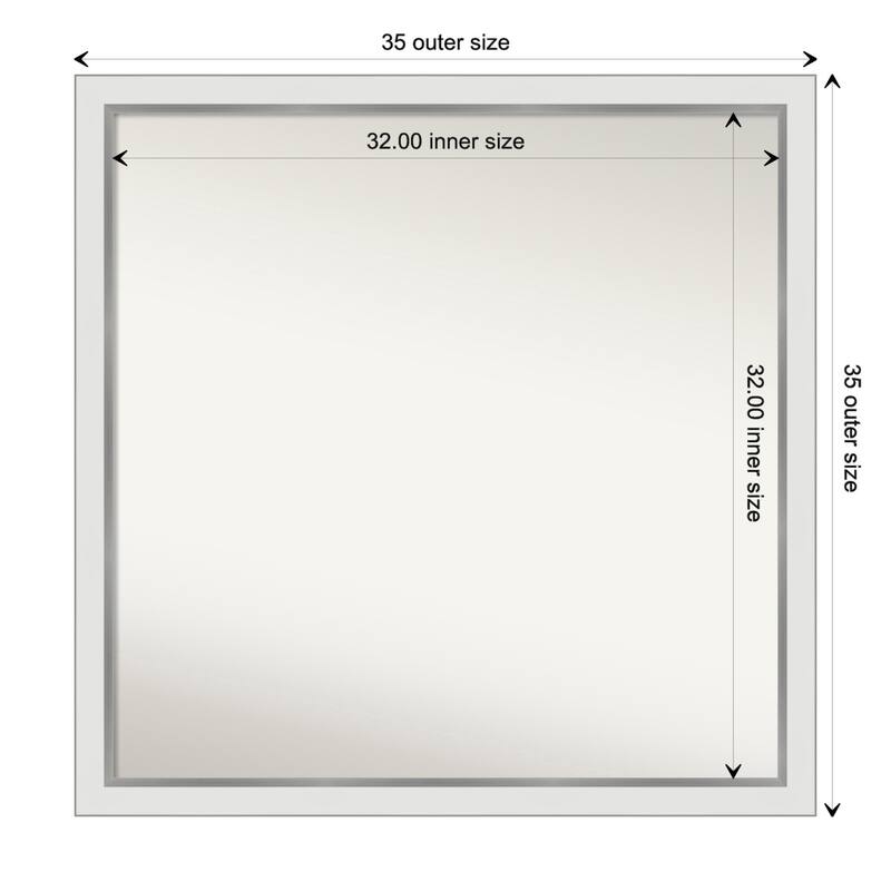 Eva White Silver Narrow Framed Non-Beveled Custom Wall Mirror, Bathroom Vanity Mirror - Outer Size: 35.25 x 35.25