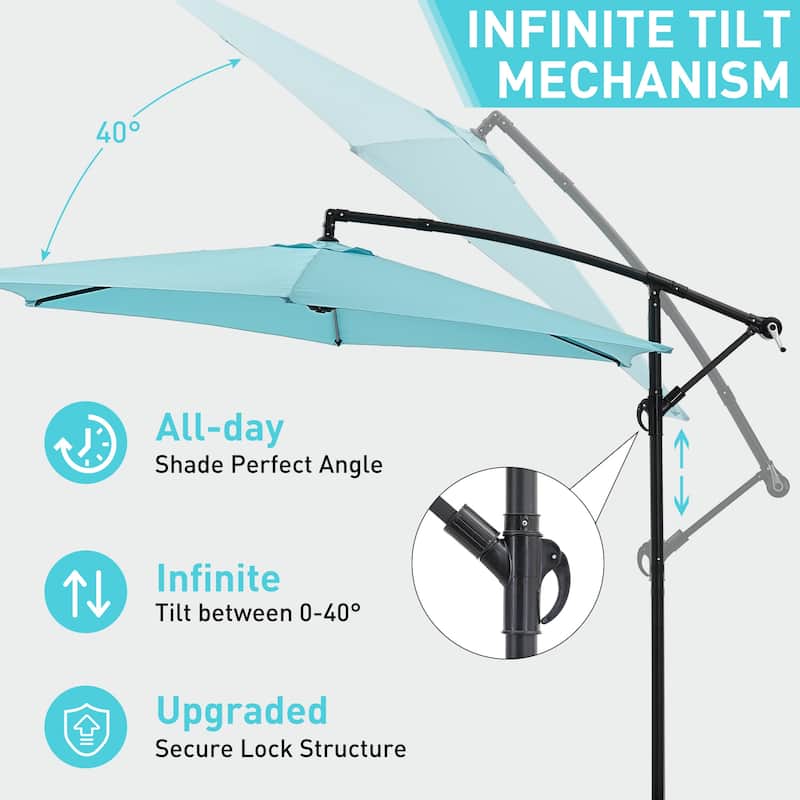 Ainfox 10 ft Cantilever Offset Outdoor Patio Umbrella with Base Stand Rotate and Tilt