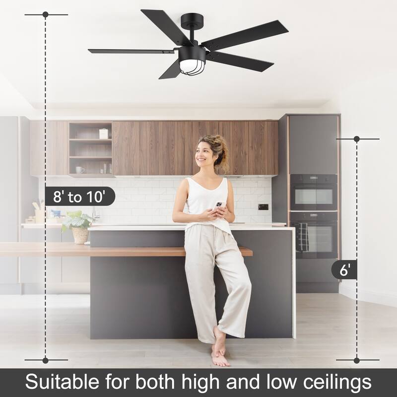52" Reversible 5-Blade Modern LED Ceiling Fan with Light and Remote