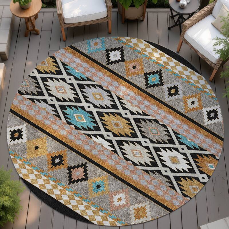 Machine Washable Indoor/ Outdoor Global Clemente Chantille Rug - Black - 8' x 8'