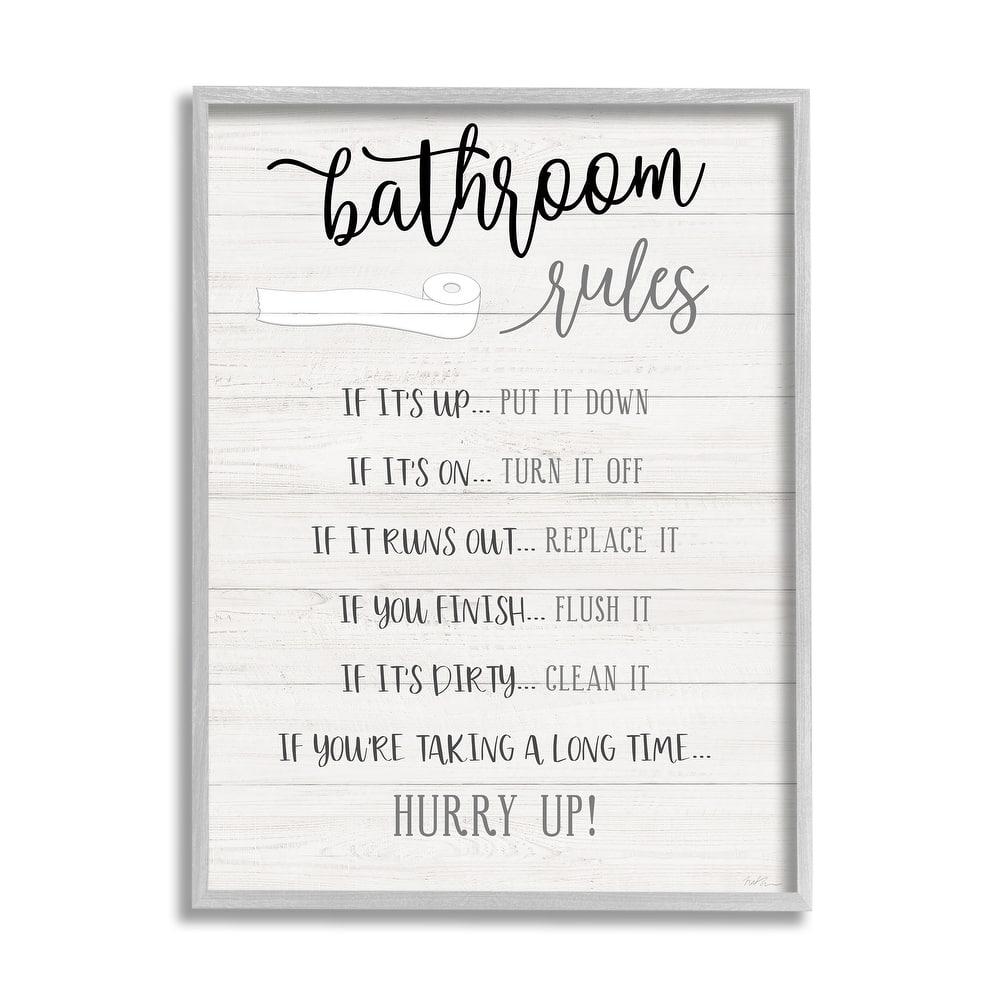 Stupell Bathroom Rules Toilet Paper Sign Country Plank Pattern Framed Wall Art - Black