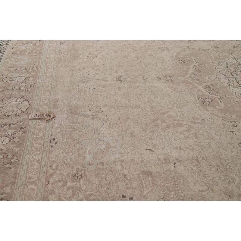 Hand Knotted Oriental 100% Wool Carpet Traditional Floral Beige & Ivories Tabriz Area Rug - 12' 7'' X 10' 2''