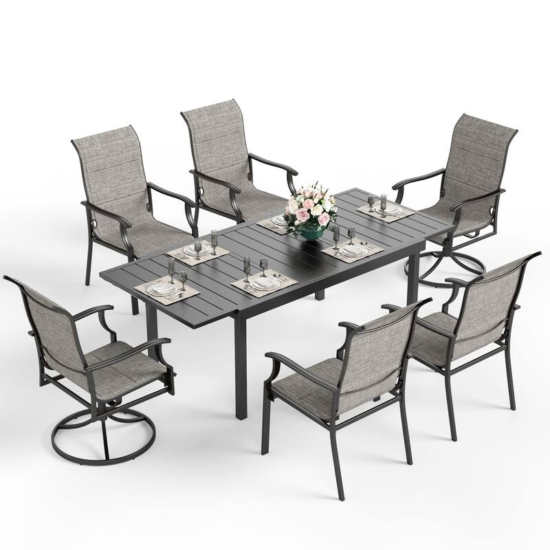 MAISON ARTS Patio Dining Set 9/7 Pieces Outdoor Metal Furniture Set, 8/6 C Spring Motion Chairs and 1 Expandable Table