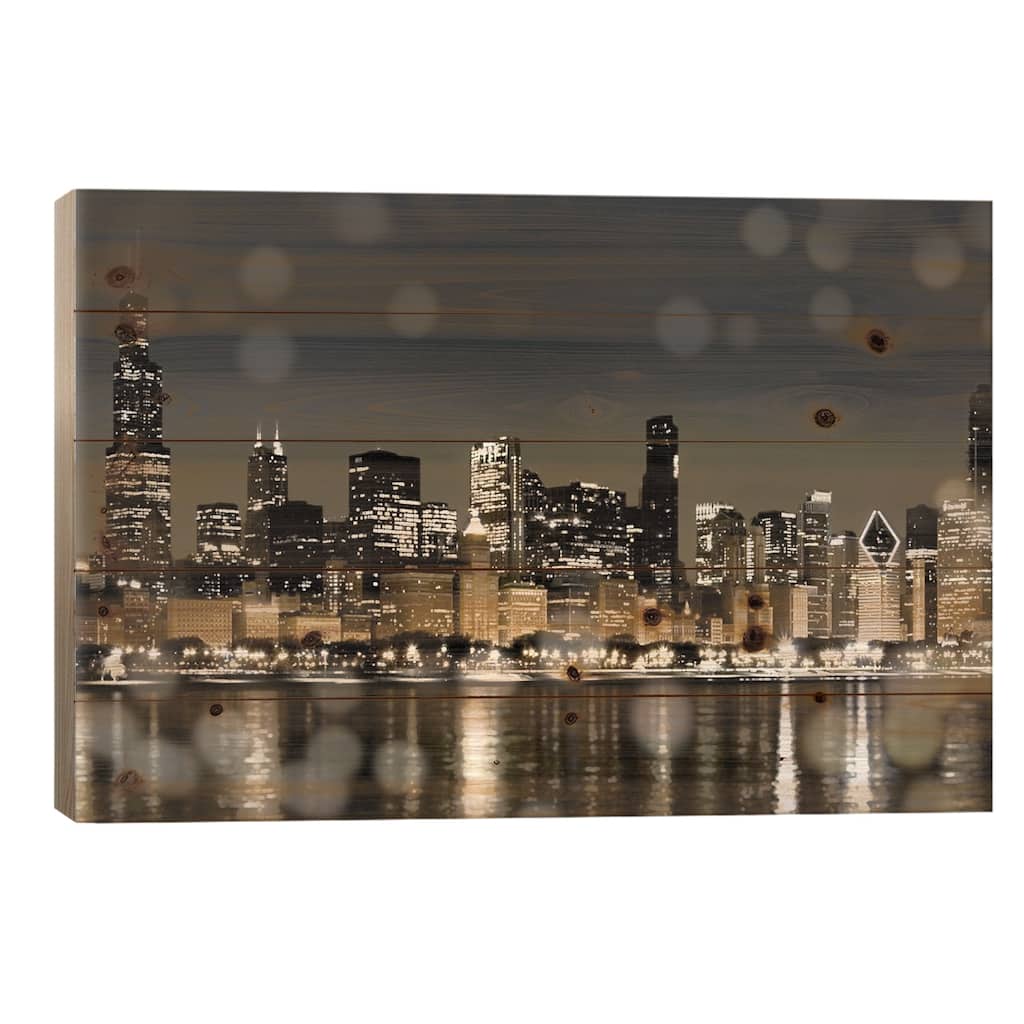 Chicago Nights I Print On Wood by Kate Carrigan - Multi-Color