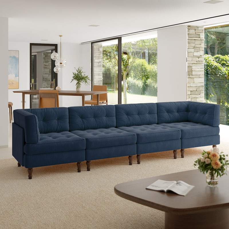 Oversized Modular Sectional Corduroy Fabric Tufted Sofa - Navy-4 peice - Symmetrical
