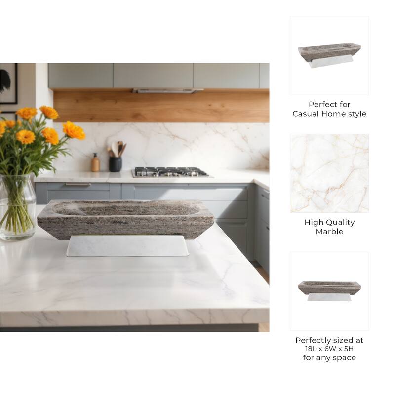 Stone Marble Decorative Bowl Design Casual Home Decor - Ivory - 18" x 6" x 5"