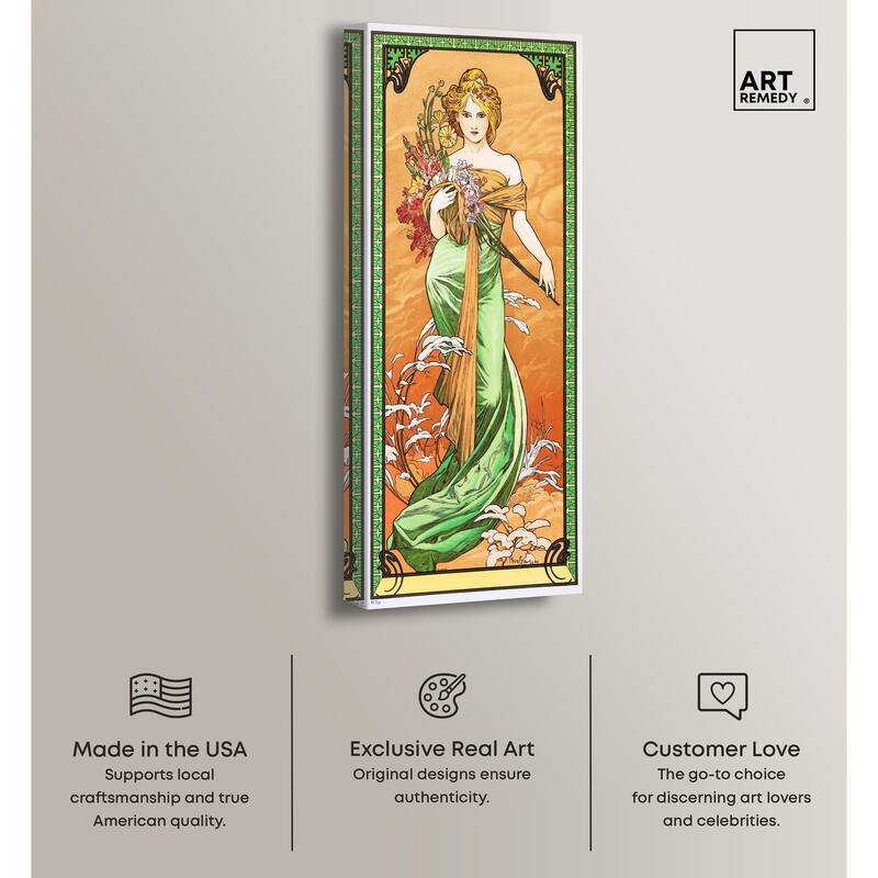 Alfonse Mucha - Spring Panoramic Canvas by Art Remedy, Gallery Wrapped