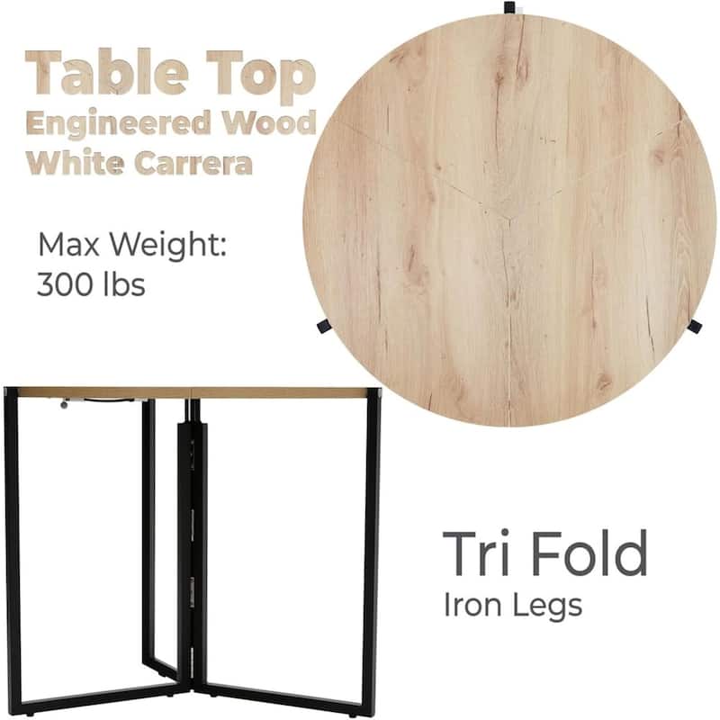 Natural Foldable Multi-Use Round Table 43" Space-Saving Modern Design