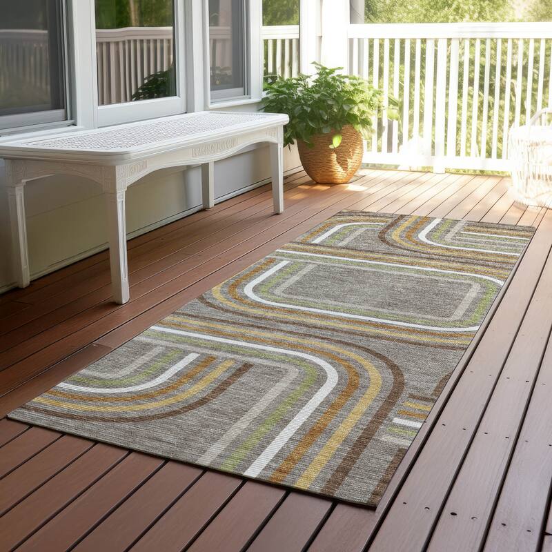 Machine Washable Indoor/ Outdoor Modern Leawood Chantille Rug - Taupe - 2'3" x 7'6"