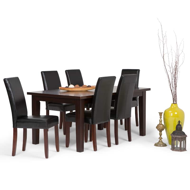 WYNDENHALL Normandy Transitional 7 Pc Dining Set with 6 Upholstered Parson Chairs and 66 inch Wide Table - Black