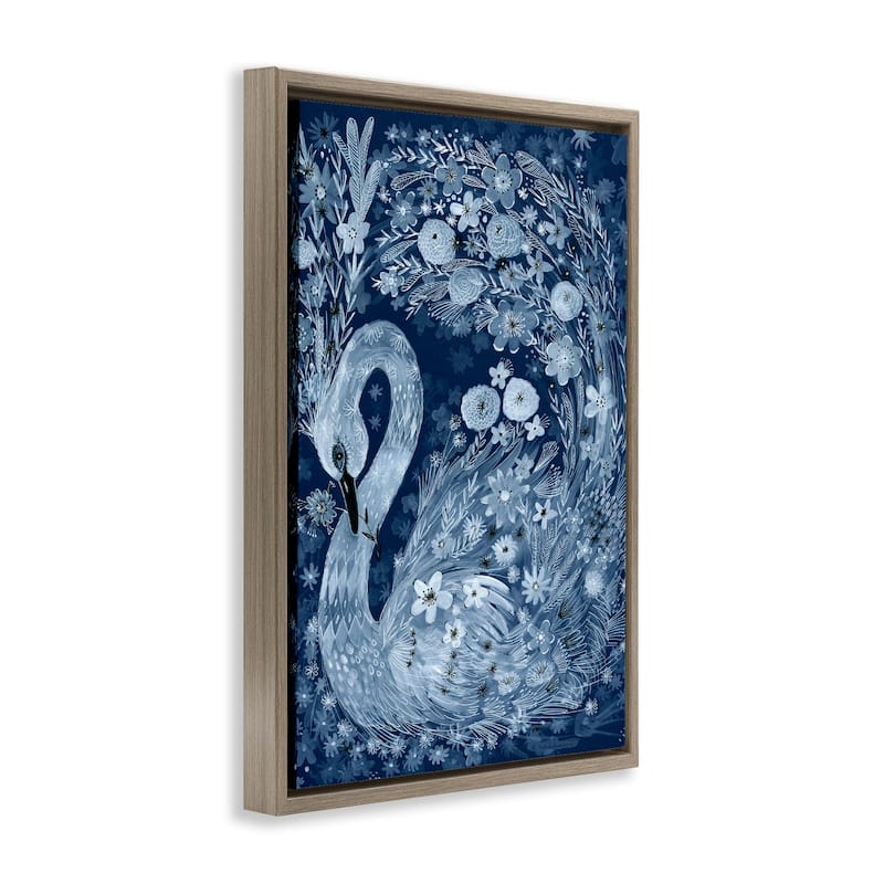 Stupell Swirling Florals Swan Framed Floater Canvas Wall Art Design By Kay Widdowson