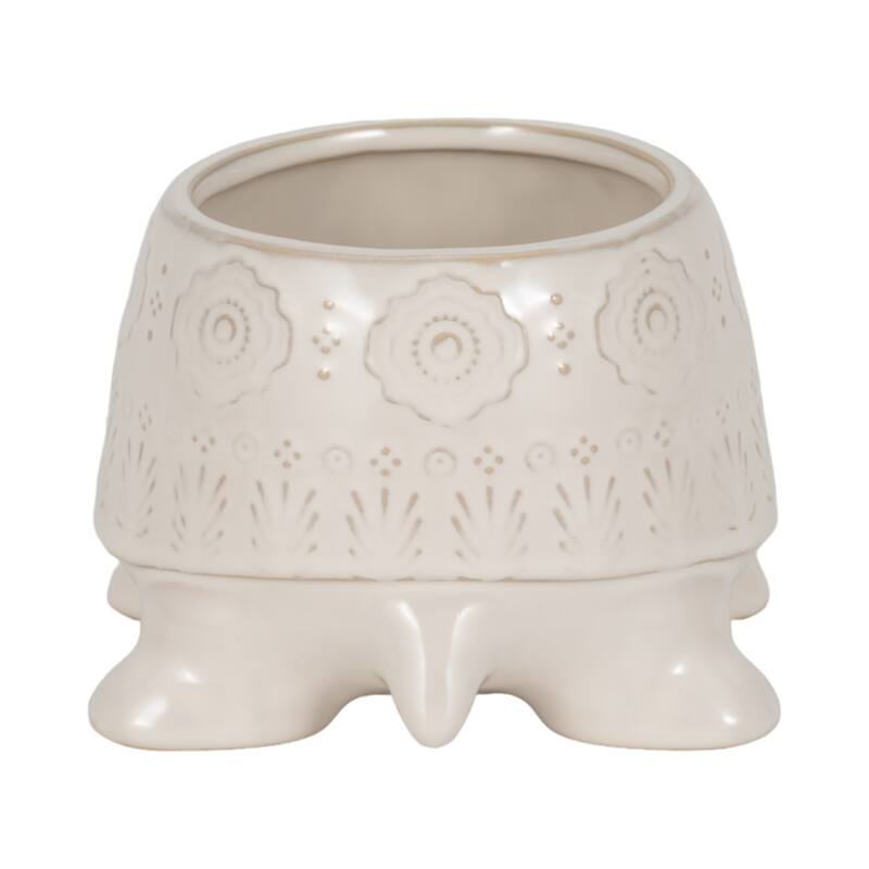 Sagebrook Home 7-inch Ceramic White Turtle Planter in Round Shape - 7" x 5" x 4"