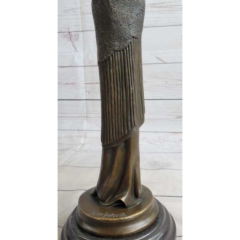 Art Deco Young Woman With Long Jacket Bronze Sculpture Marble Base Figurine 16 Inches X 5 Inches