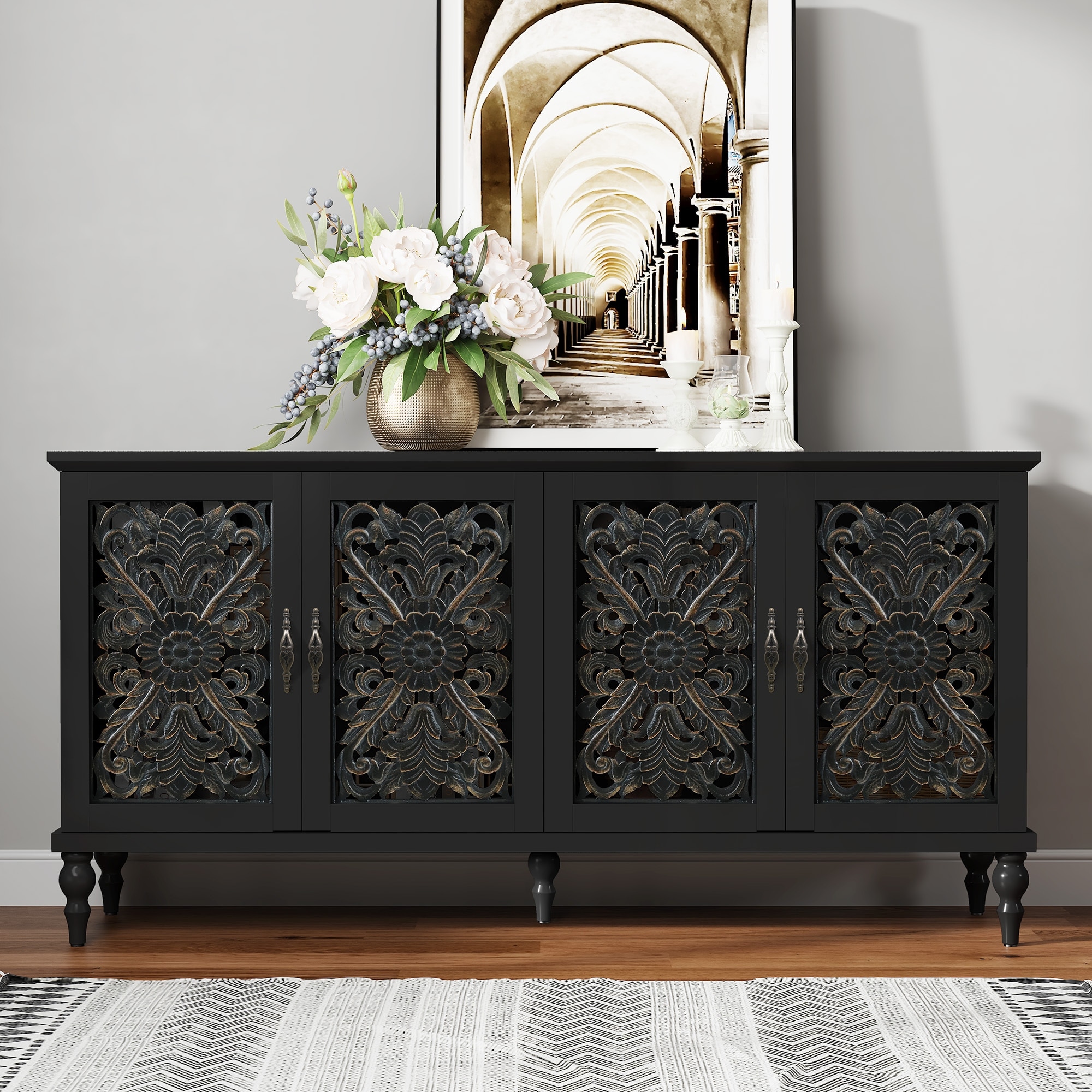 63" W Sideboard Cabinet with Adjustable Shelves