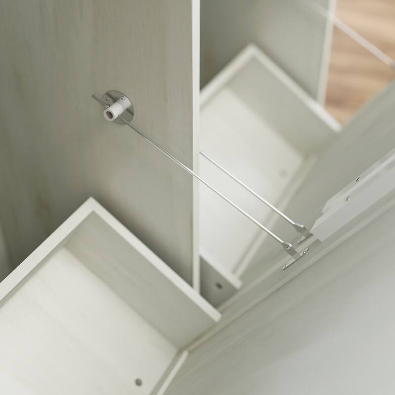 Tilt Out Trash Cabinet, Freestanding Wooden Trash Recycling Cabinet, Hidden Dual Laundry Cabinets with 2 Drawers & 2 Baskets