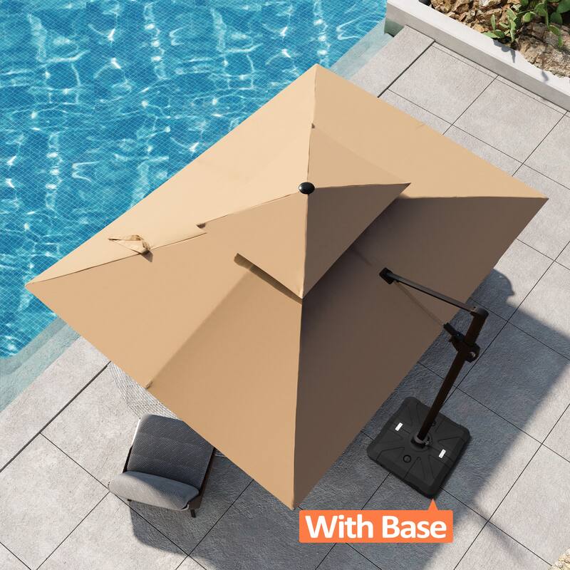 Pellebant Outdoor Patio 9 FT x 11.5 FT Double Top Cantilever Offset Umbrella with HDPE Base - Tan
