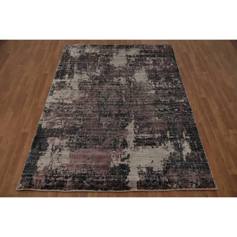 Hand Knotted Oriental Viscose Silk Carpet Modern Abstract Pink Abstract Area Rug - 7' 9'' X 5' 7''