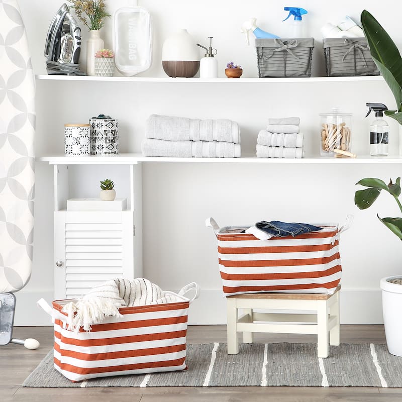 Cotton Polyester Laundry Bin Stripe Rectangle (Set of 2)