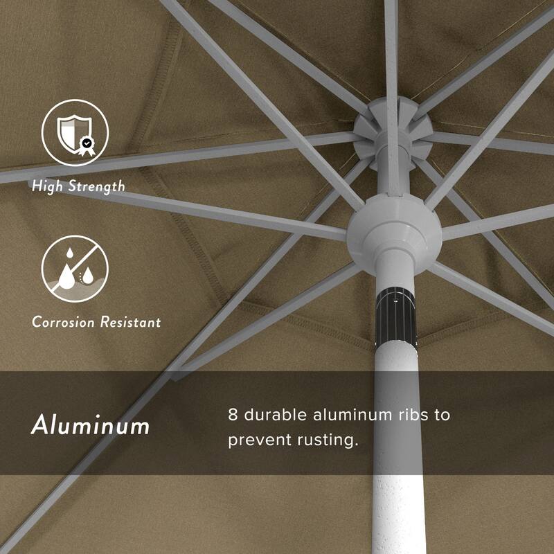 California Umbrella 9' Rd Golden State Series Patio Umbrella White Aluminum Frame Crank Lift Collar Tilt Sunbrella