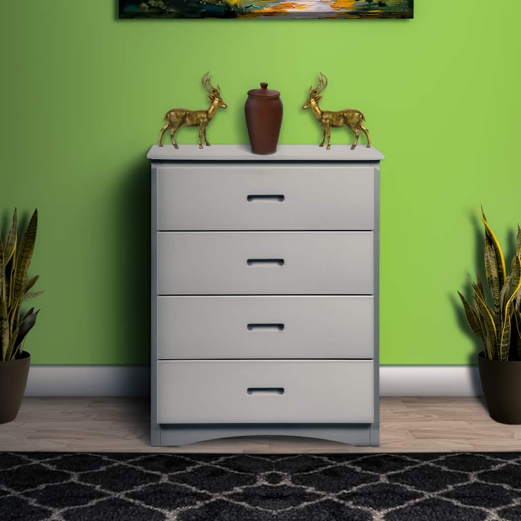 Transitional Wooden Chest with 4 Drawers and Recessed Handles, Gray
