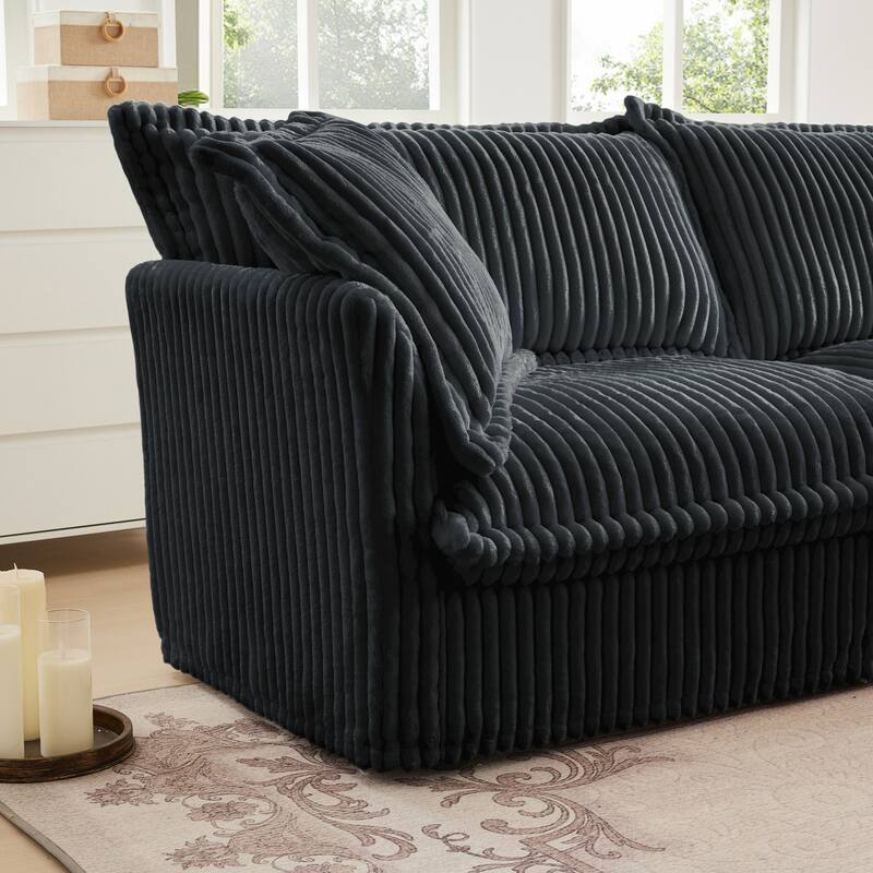 Corduroy Upholstered Armchair, Comfy Deep Seat Single Sofa Chair, Lazy Reading Chair with 2 Pillows & Thick Cushion